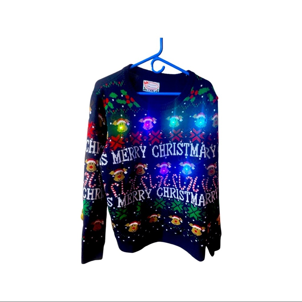 Ugly Christmas sweater with blinking lights